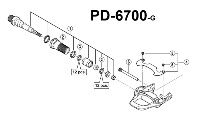 Shimano Ersatzteil Ultegra PD 6700 Pedalachse links komplett mit Lagern