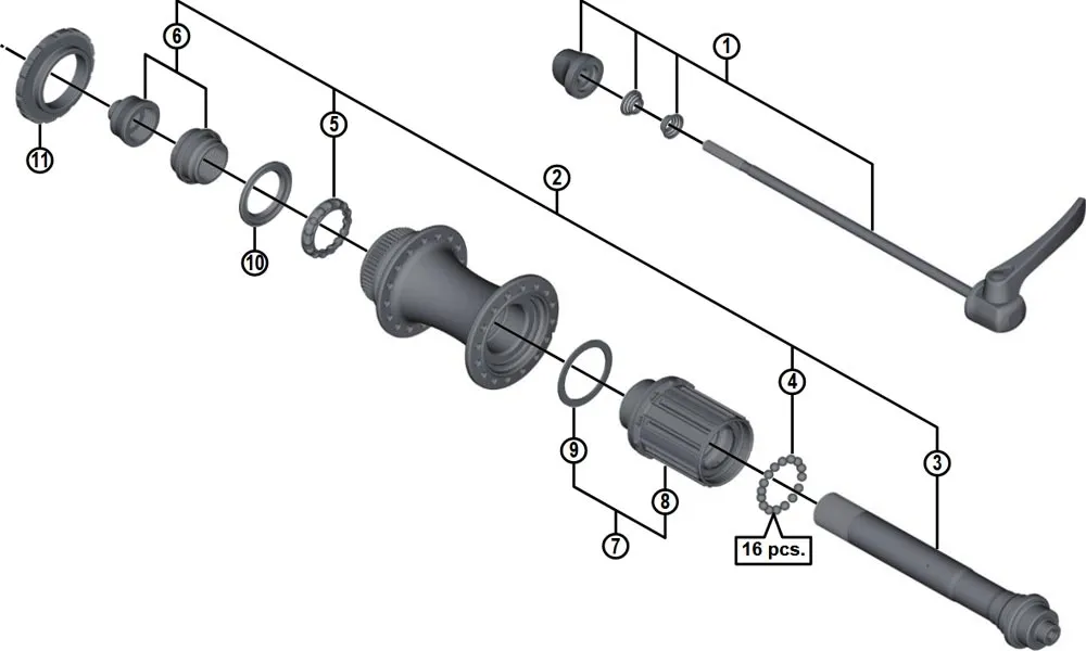 Shimano XTR FH-M9000 Disc Hinterradnabe Ersatzteil | Hohlachse komplett Nr 2