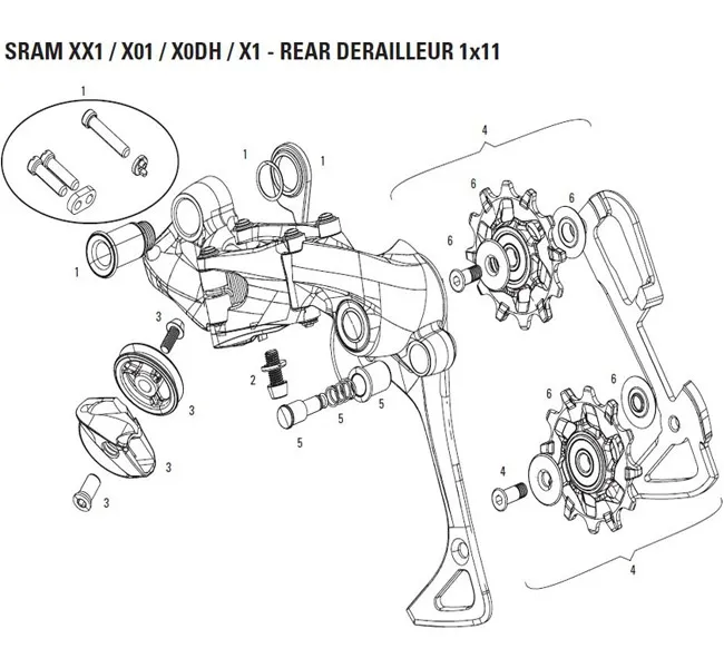 Sram XX1 Schaltwerk Ersatzteil Schaltarm innen mit Schalträdchen