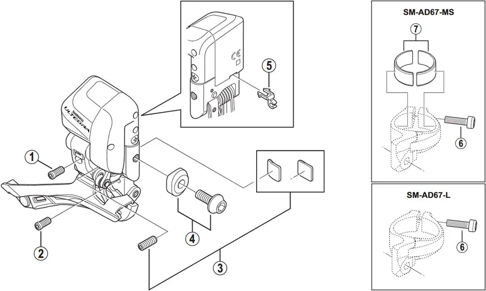 Shimano Ultegra Di2 FD-6870 Umwerfer Ersatzteil | Klemmschraube SM-AD67 Nr 6