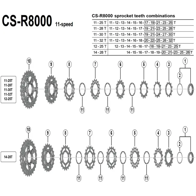 Ersatzteile Shimano Ultegra CS-R8000 Kassette 11 fach