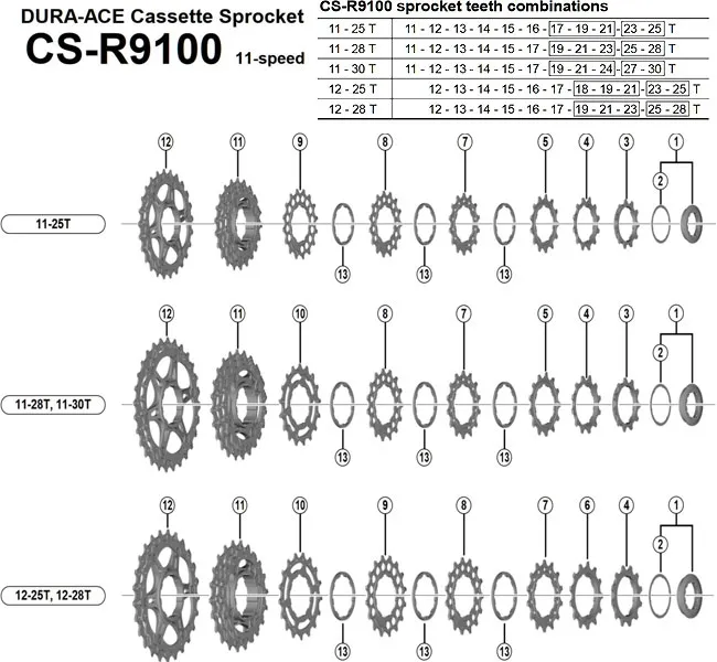 Ersatzteile Shimano Dura-Ace CS-R9100 Kassette