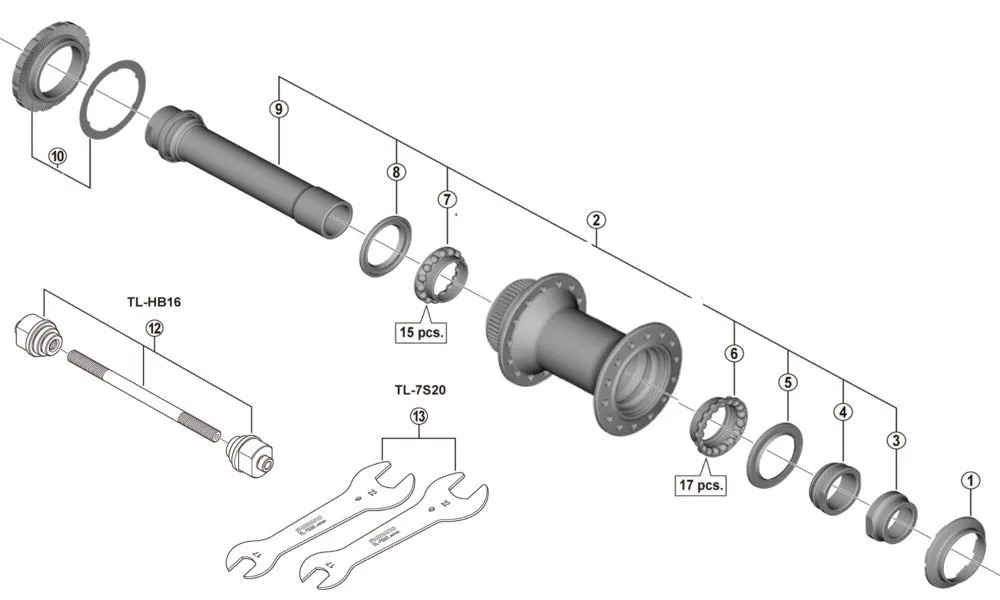 Shimano XTR HB-M9110 Disc Vorderradnabe Ersatzteil | Hohlachse komplett Nr 2