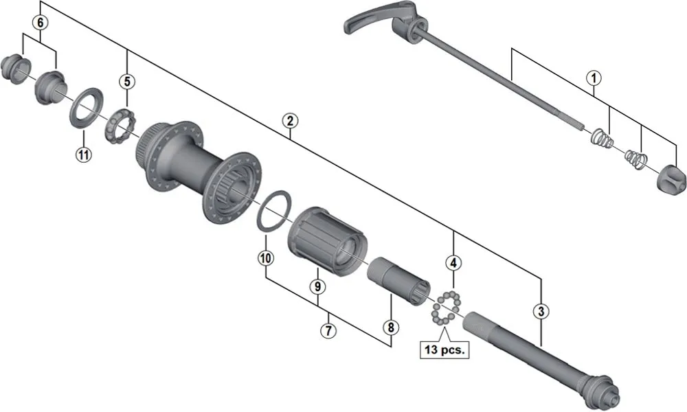 Ersatzteile Shimano Deore XT FH-M8000 Hinterradnabe