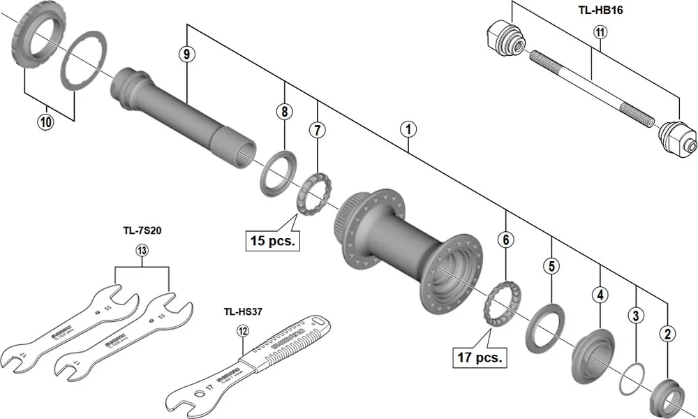 Shimano Deore XT HB-M8010-B Disc Vorderradnabe Ersatzteil | Hohlachse komplett Nr 1