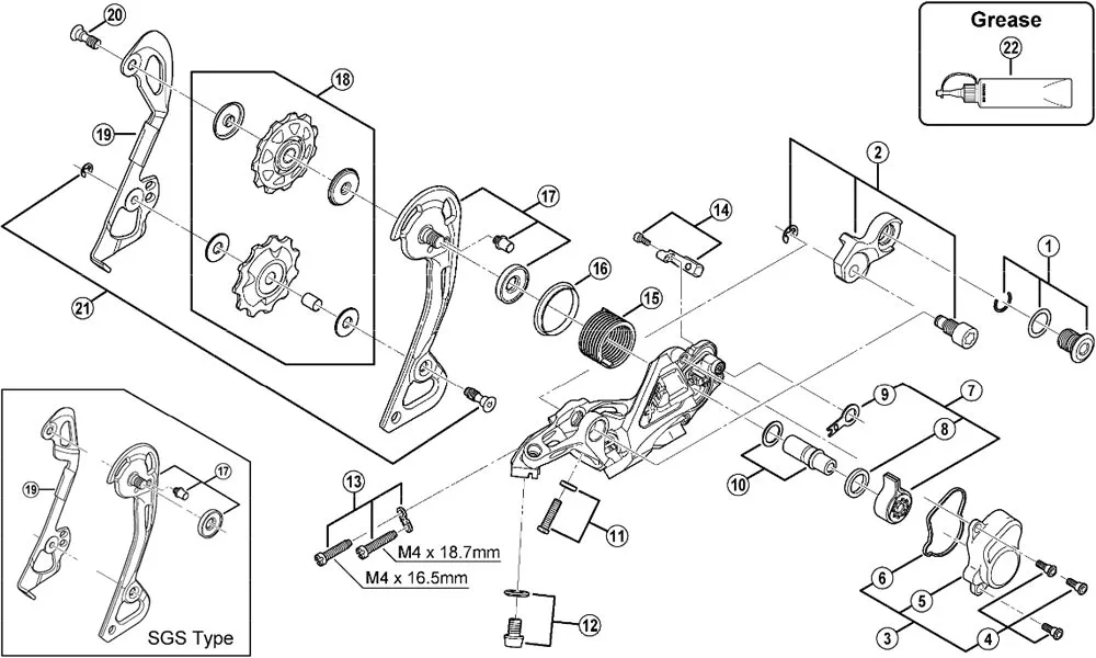 Shimano XTR RD-M985 Schaltwerk Ersatzteil | Achse komplett für Schaltwerk-Halter Nr 1