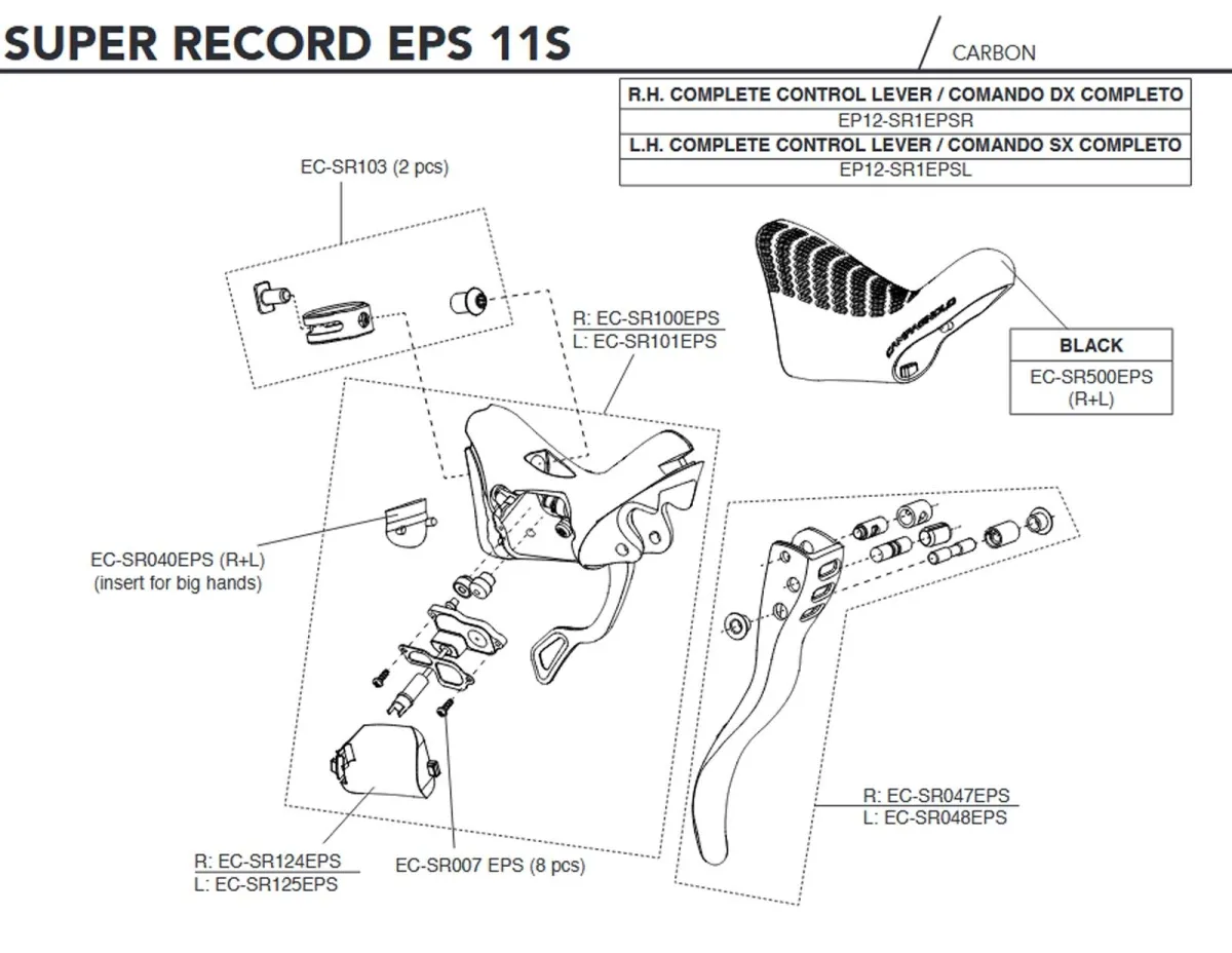 Campagnolo Super Record EPS 11s Brems-Schalthebel Ersatzteilset EC-SR101EPS | Schalthebel + Schaltmechanik links