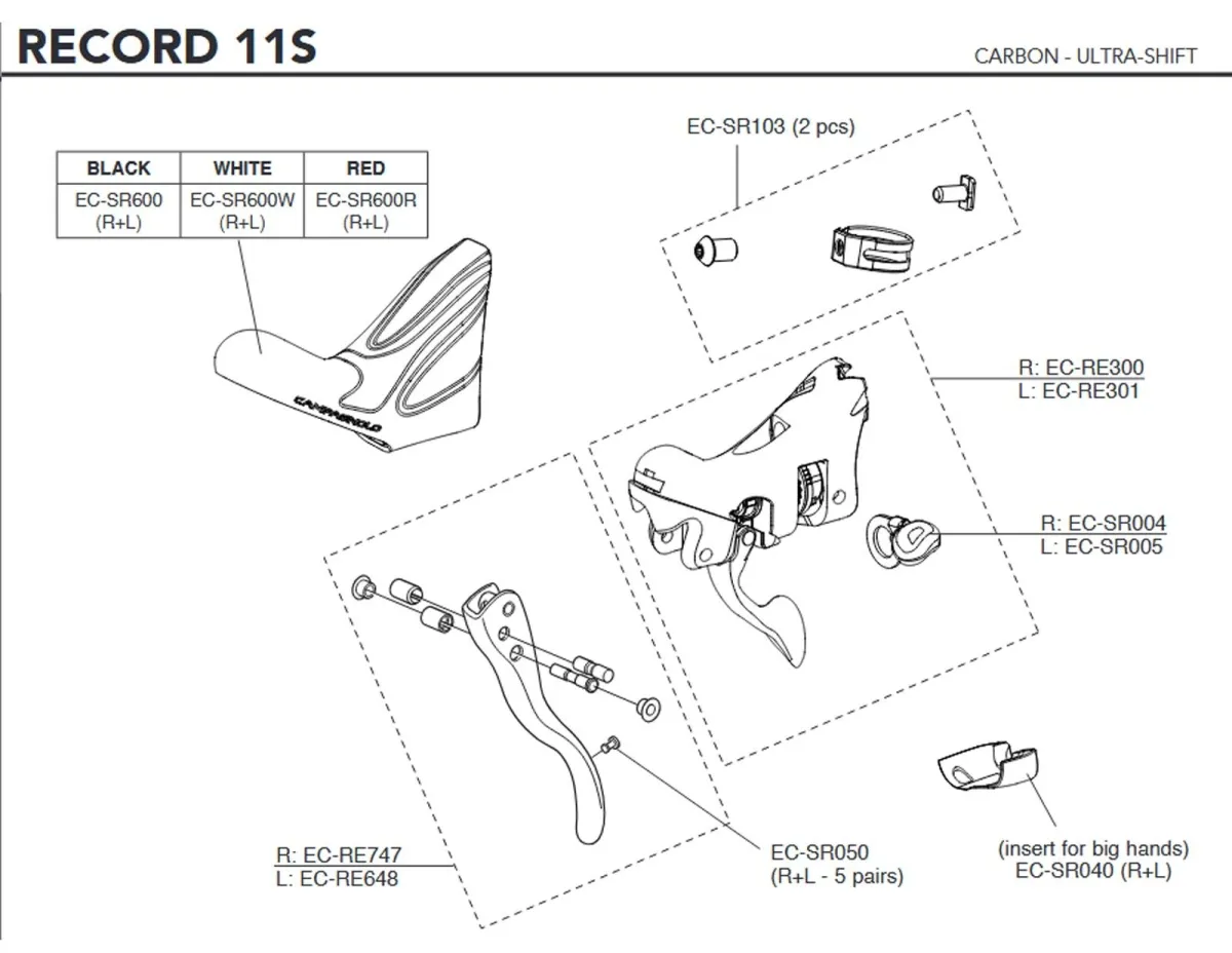 Campagnolo Record/Chorus 11s Brems-Schalthebel Ersatzteilset EC-RE301 | Schalthebel + Schaltmechanik links
