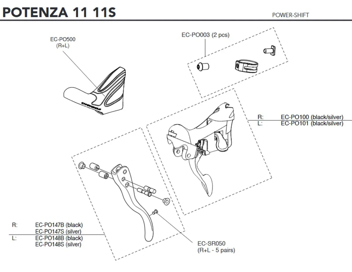 Campagnolo Potenza 11s Brems-Schalthebel Ersatzteilset EC-PO101 | Schalthebel + Schaltmechanik links