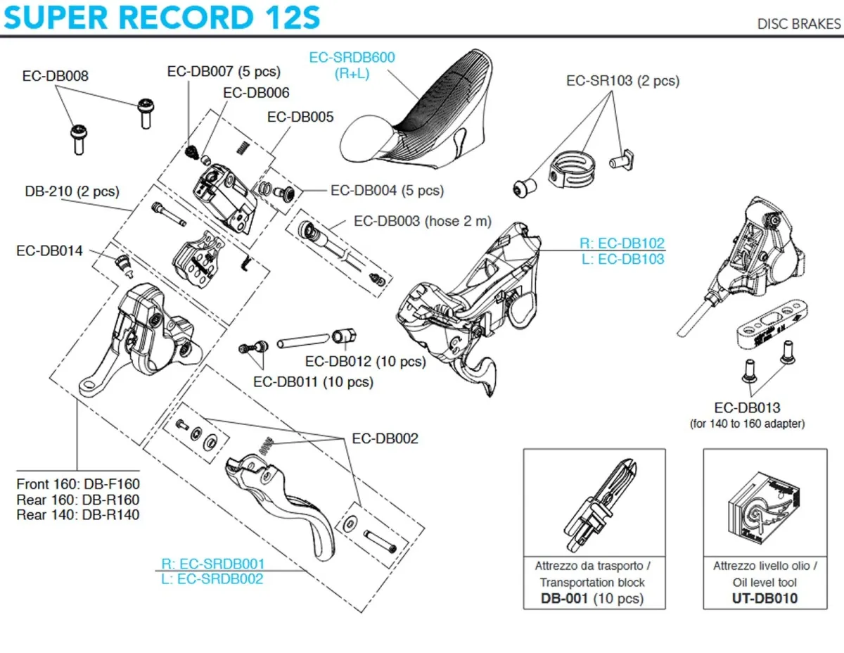 Campagnolo Super Record 12s Brems-Schalthebel Ersatzteilset EC-SRDB002 | Bremshebel links